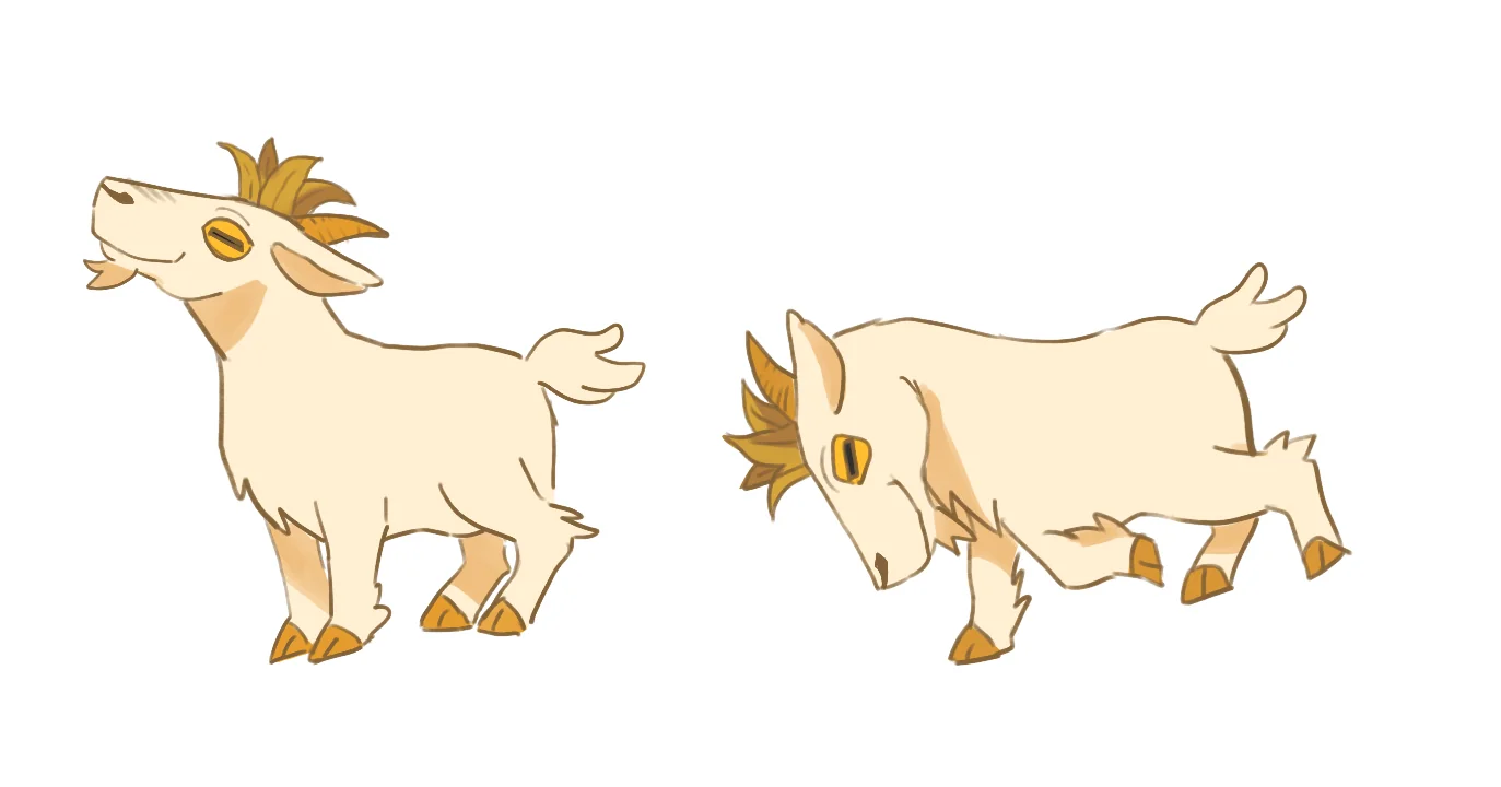 Finished colored art of the goat in two poses